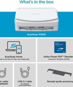 ScanSnap iX1600 Photo and Document Scanner, Wireless or USB, High-Speed, Cloud Enabled, Large Touchscreen, Auto Document Feeder, Mac or PC, White