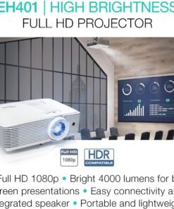 Optoma EH401 Compact Standard Throw Professional Projector, 1080p with 4K HDR Input, High Bright 4,000 Lumens