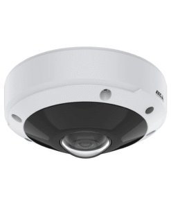 AXIS M3077 6MP panoramic dome camera with 360-degree view and IK10 casing.