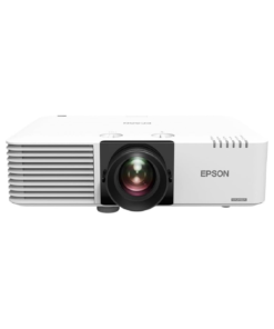 White Epson PowerLite L530U WUXGA 3LCD Laser Projector ceiling mounted in a large high-definition university lecture hall.