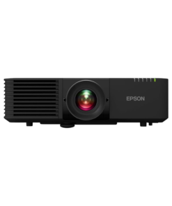 Black Epson PowerLite L735U WUXGA 3LCD Laser Projector ceiling mounted in a large high-end corporate auditorium.