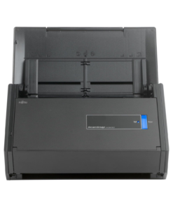 Black Fujitsu ScanSnap iX500 document scanner with 50-sheet ADF for professional office use.