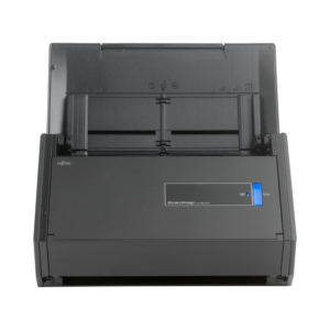 Black Fujitsu ScanSnap iX500 document scanner with 50-sheet ADF for professional office use.