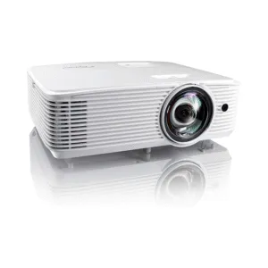 Optoma EH412ST short throw projector on a desk projecting 1080P visuals in a classroom