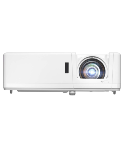 Optoma GT1090HDR laser projector on a media console projecting vivid 4K HDR content
