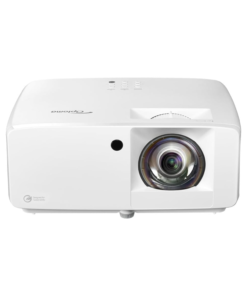 Optoma GT2100HDR laser projector displaying 4K HDR video on a home theater screen