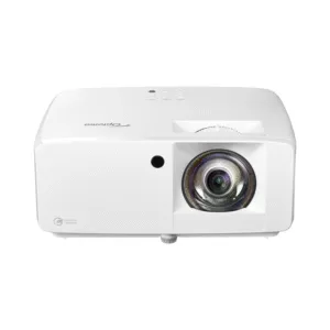 Optoma GT2100HDR laser projector displaying 4K HDR video on a home theater screen