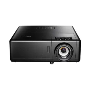 Optoma UHZ55 4K smart laser projector displaying high-resolution HDR visuals in a modern home theater