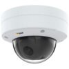 Axis P3245-VE outdoor-ready dome camera with a white vandal-resistant housing and clear glass dome showing the lens.