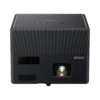 Black Epson EpiqVision Mini EF12 smart streaming laser projector in a living room.