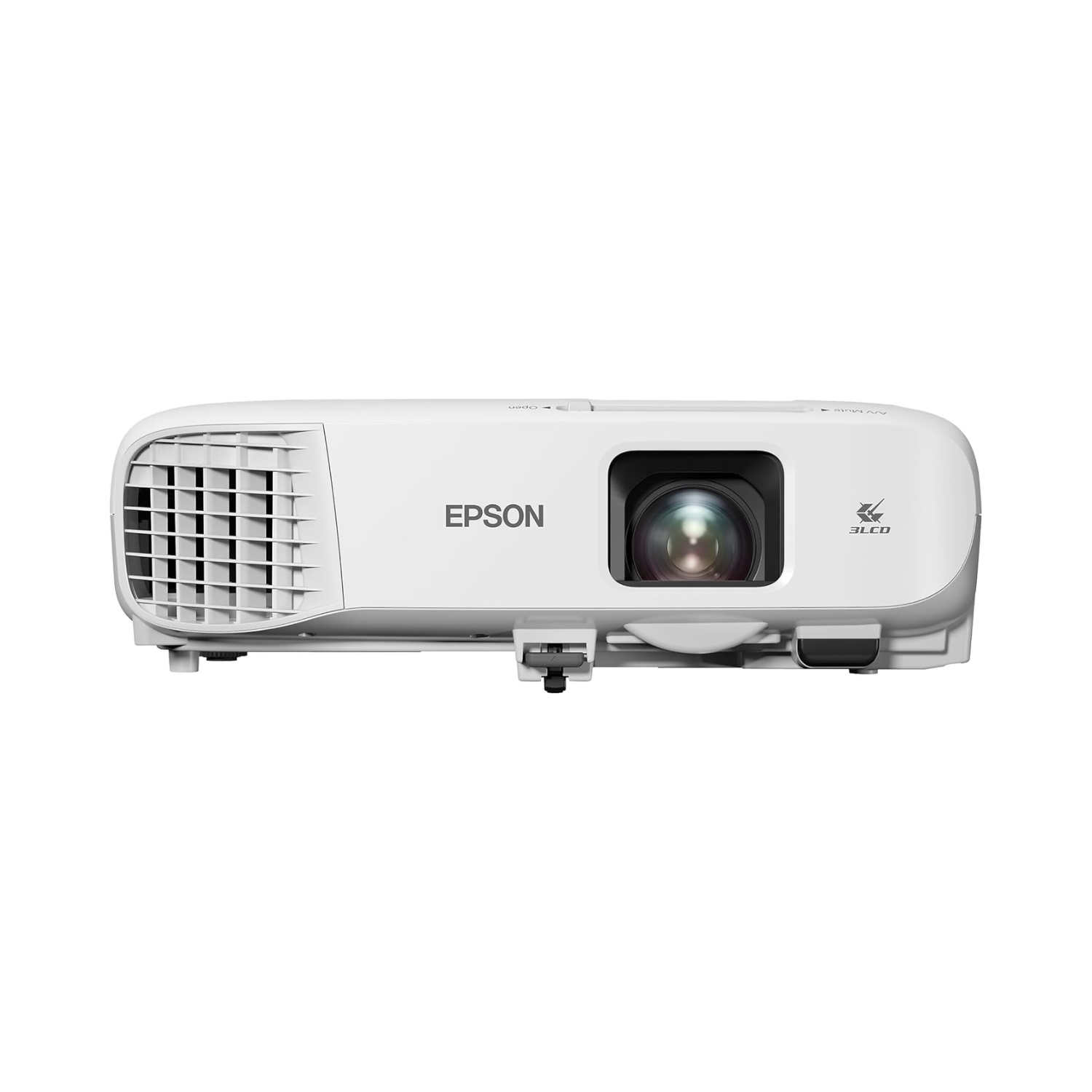 Epson PowerLite 982W white LCD projector mounted on a ceiling.